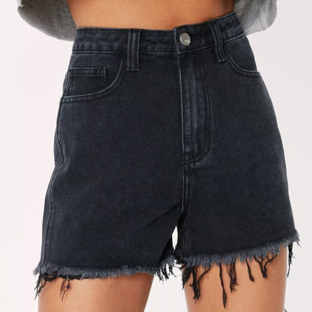 Nasty Gal Eyelet Belt Loop Distressed Denim Shorts